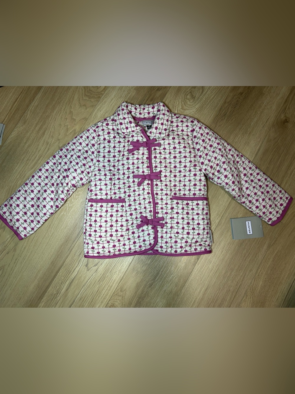 Hunter Girls' Pink and White Patterned Puffer Jacket